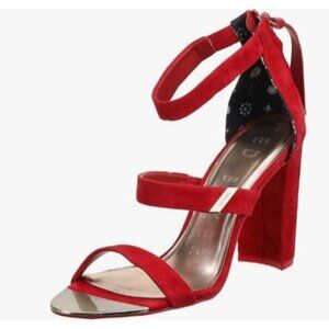 Ted Baker Red Suede High Heel Sandals Strappy Zipper Closure Size US 8